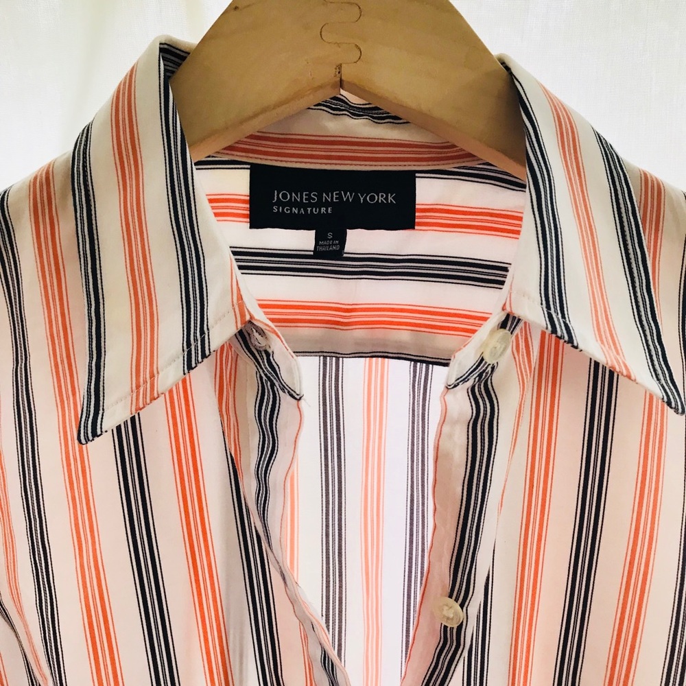 Jones New York Dk Navy/Orange Striped Button down